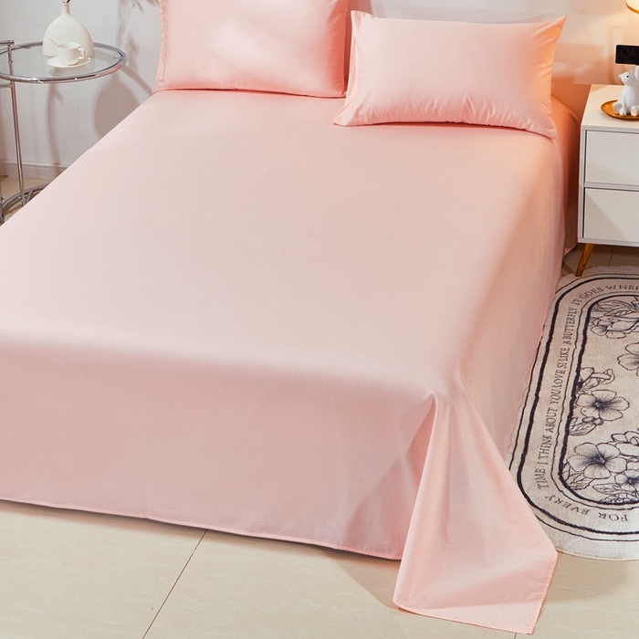 91家纺网 家纺一手货源 找家纺 晶缦家纺 2024新款喷气全棉13376纯棉斜纹纯色多规格四件套和单品-沐色系列 单床单 沐色-粉玉