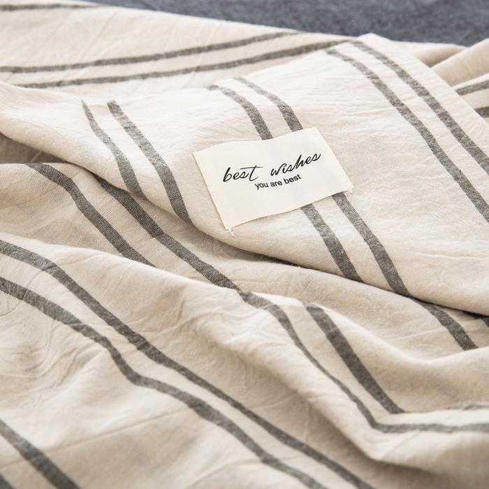 91家纺网 家纺一手货源 找家纺 大黄蜂家居家纺 2025新款日式纯棉水洗棉信封式枕套 复古绿条