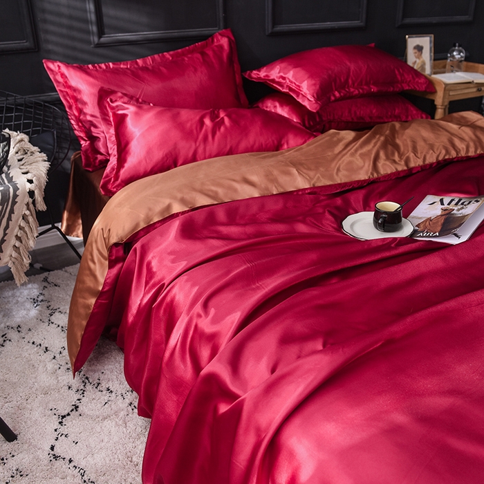 91家纺网 家纺一手货源 找家纺 经年 2025新款特价款丝绸冰丝单品套件系列 单被套 酒红咖啡