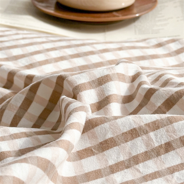 91家纺网 家纺一手货源 找家纺 古吉梦 2024新款水洗棉小清新印花格子系列四件套 G-小格玉+粉玉