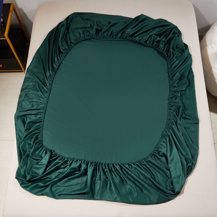 91家纺网 家纺一手货源 找家纺 晶缦家纺 2024新款全棉60支贡缎长绒棉纯色多规格四件套和单品-琅夕系列 单床笠 琅夕-墨绿色