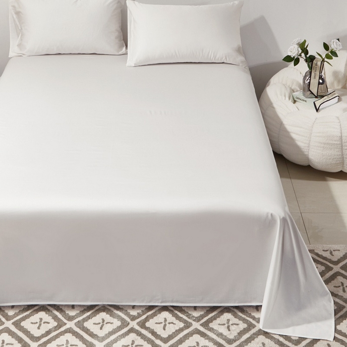 91家纺网 家纺一手货源 找家纺 晶缦家纺 2024新款全棉60支贡缎长绒棉纯色多规格四件套和单品-琅夕系列 单床单 琅夕-本白色