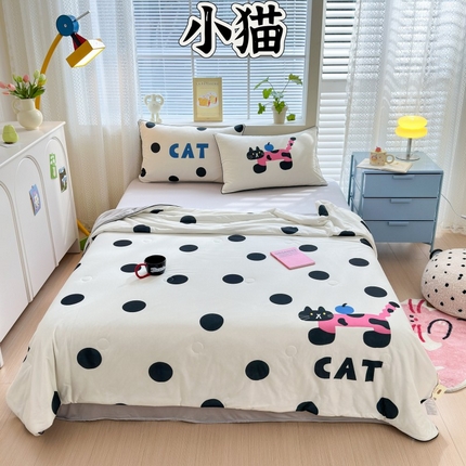 91家纺网 家纺一手货源 找家纺 星期八 2024新款针织棉夏被四件套 小猫