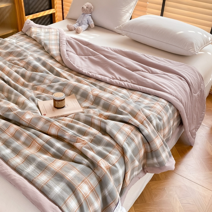 91家纺网 家纺一手货源 找家纺 梦恬佳2024新款无印风水洗棉夏被-春野橘