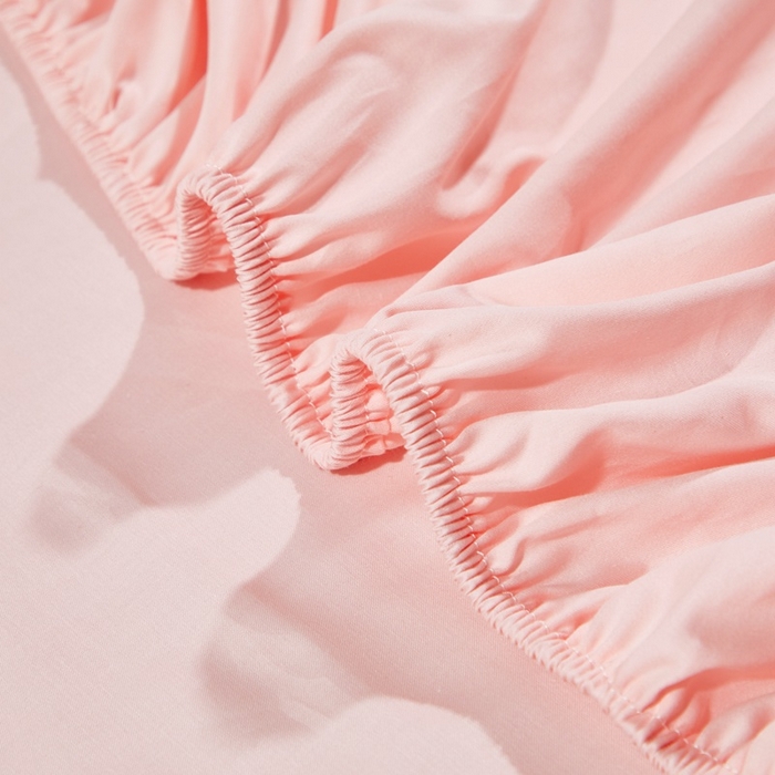 91家纺网 家纺一手货源 找家纺 晶缦家纺 2024新款全棉60支贡缎长绒棉纯色多规格四件套和单品-琅夕系列 单床笠 琅夕-浅粉玉