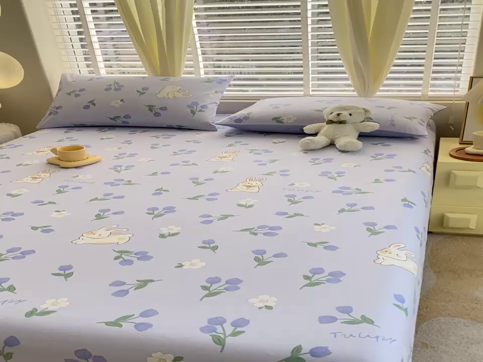 91家纺网 家纺一手货源 找家纺 洺兰家居 2025新款全棉喷气印花单床笠纯棉小清新花卉北欧风床套/枕套 盎然