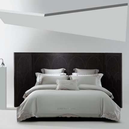 91家纺网 家纺一手货源 找家纺 高大尚2025春夏新品长绒棉高端绣花四件套-馨香花语 馨香花语  绅士灰