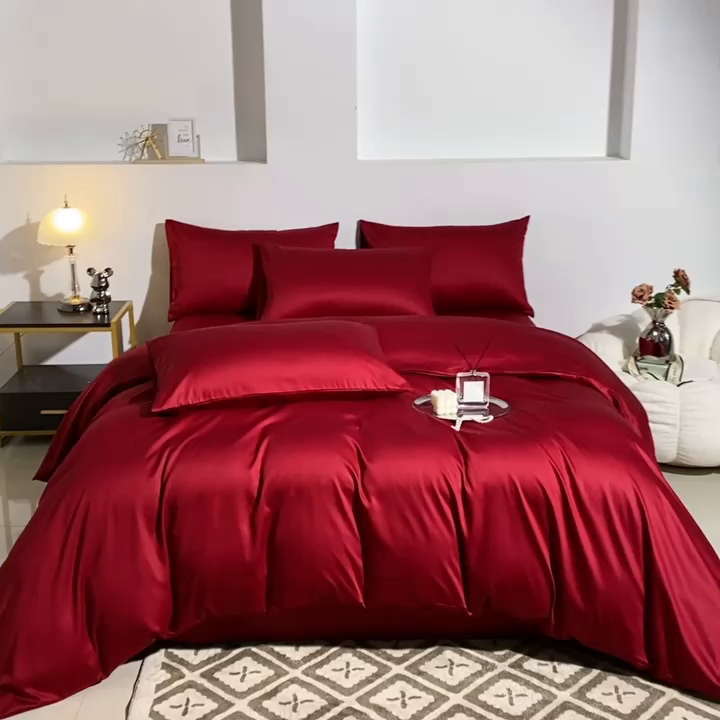 91家纺网 家纺一手货源 找家纺 晶缦家纺 2024新款全棉60支贡缎长绒棉纯色多规格四件套和单品-琅夕系列 单床单 琅夕-酒红色