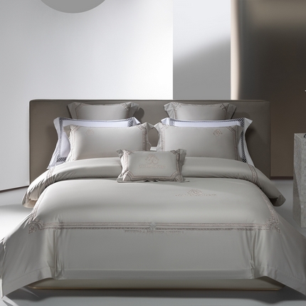 91家纺网 家纺一手货源 找家纺 高大尚2025春夏新品长绒棉高端绣花四件套-法尔曼 法尔曼 绅士灰