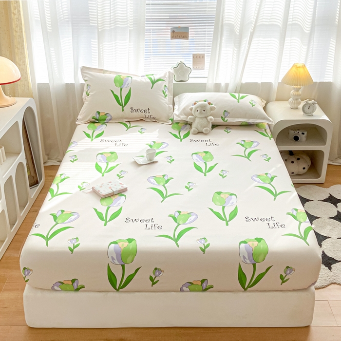 91家纺网 家纺一手货源 找家纺 久云居2024A类印花磨毛防水床笠 郁金香