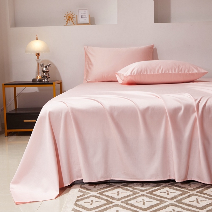 91家纺网 家纺一手货源 找家纺 晶缦家纺 2024新款全棉60支贡缎长绒棉纯色多规格四件套和单品-琅夕系列 单床单 琅夕-浅粉玉