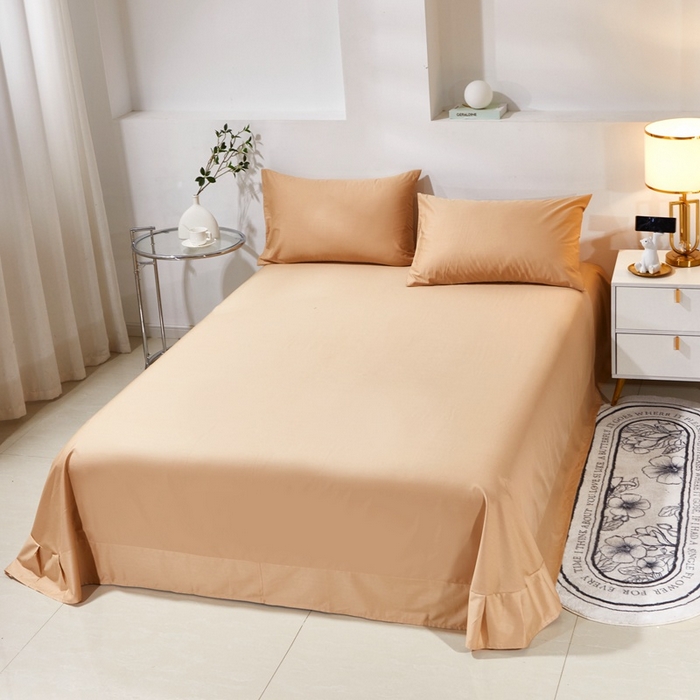 91家纺网 家纺一手货源 找家纺 晶缦家纺 2024新款喷气全棉13376纯棉斜纹纯色多规格四件套和单品-沐色系列 单床单 沐色-卡其