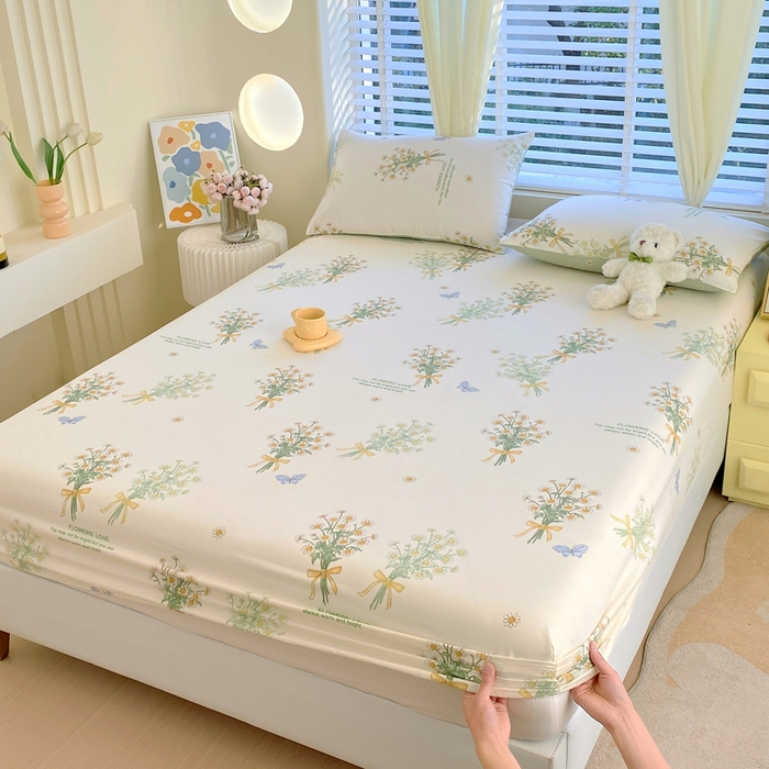 91家纺网 家纺一手货源 找家纺 洺兰家居 2025新款全棉喷气印花单床笠纯棉小清新花卉北欧风床套/枕套 香草