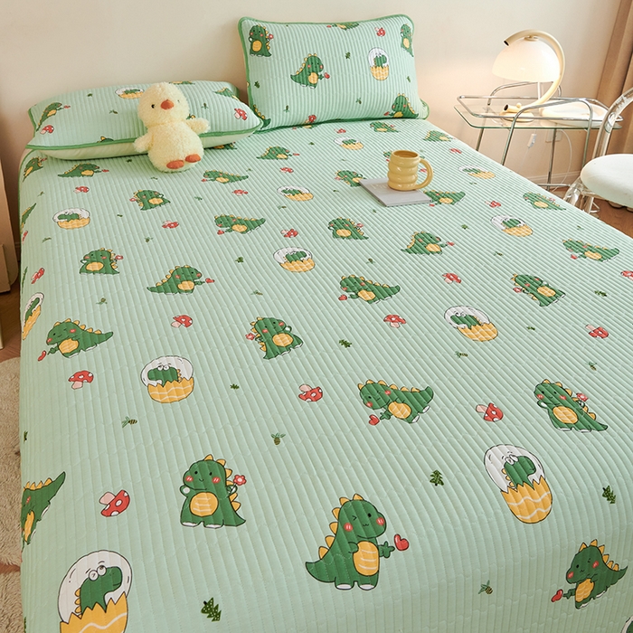91家纺网 家纺一手货源 找家纺 莎果 2024新款正面纯棉绗缝床盖 恐龙宝宝