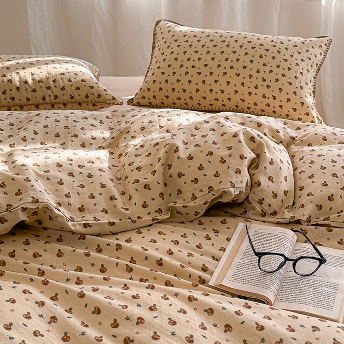 91家纺网 家纺一手货源 找家纺 洋铭区（原狠狠爱） 2024新款全棉双层纱四件套 甜甜小蘑菇