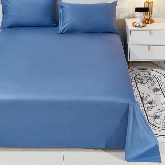 91家纺网 家纺一手货源 找家纺 晶缦家纺 2024新款喷气全棉13376纯棉斜纹纯色多规格四件套和单品-沐色系列 单床单 沐色-牛仔蓝