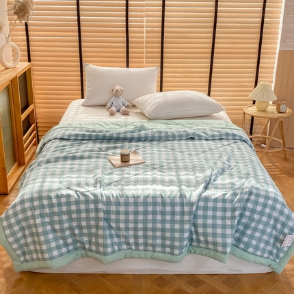 梦恬佳2024新款无印风水洗棉夏被-绿小格