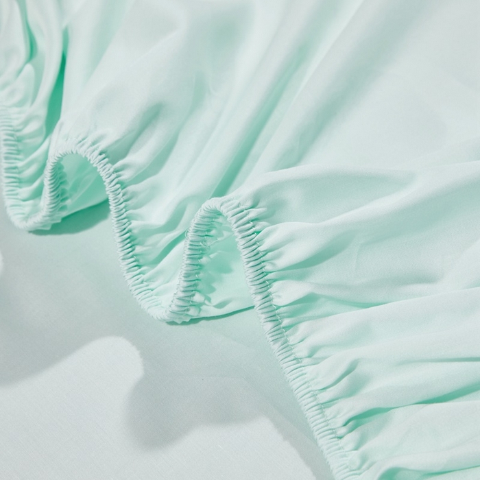 91家纺网 家纺一手货源 找家纺 晶缦家纺 2024新款全棉60支贡缎长绒棉纯色多规格四件套和单品-琅夕系列 单床笠 琅夕-天青绿