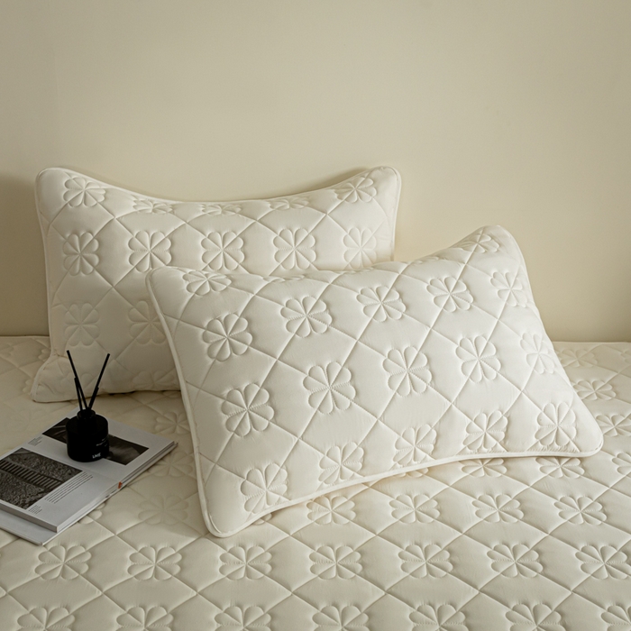 91家纺网 家纺一手货源 找家纺 芬晴家纺 2024新款A类全棉水洗棉抗菌床笠夹棉床笠奥兰 奥兰-奶白