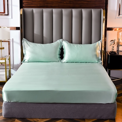 91家纺网 家纺一手货源 找家纺 经年 2025新款奢华真丝手感冰丝单品套件-初见系列 单床笠 初见-抹茶绿