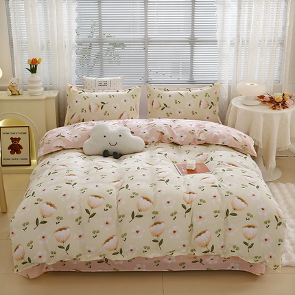 91家纺网 家纺一手货源 找家纺 （总）2024新款小清新ins风芦荟棉亲肤棉磨毛四件套植物羊绒直播