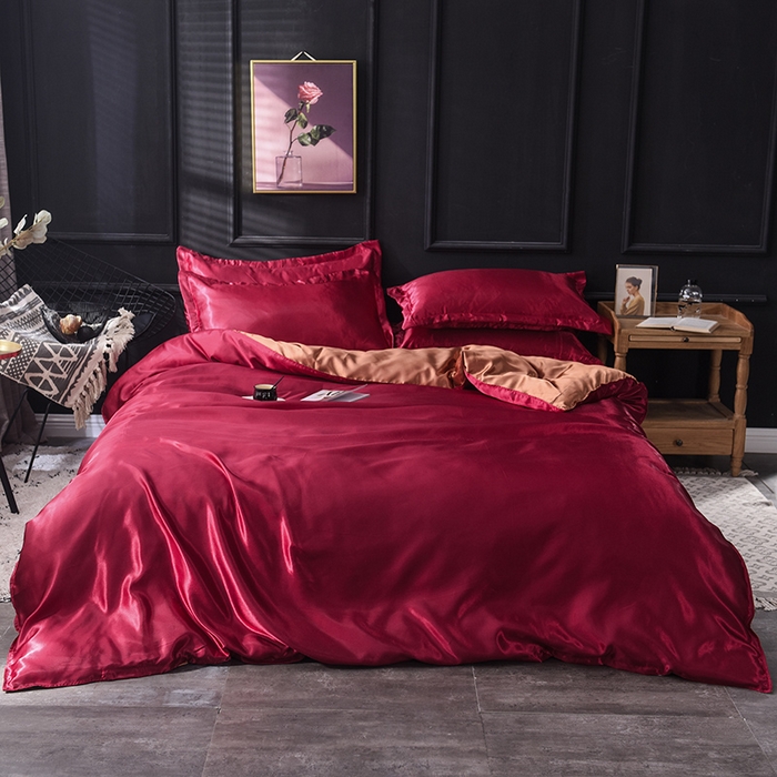 91家纺网 家纺一手货源 找家纺 经年 2025新款特价款丝绸冰丝单品套件系列 单被套 酒红咖啡