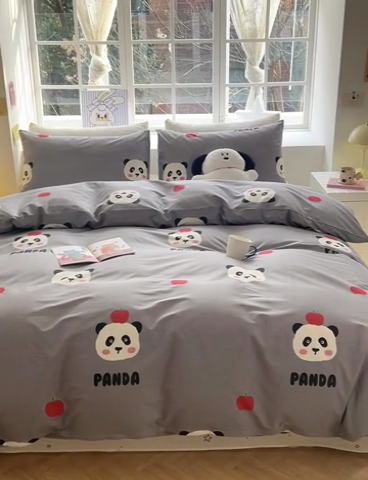 91家纺网 家纺一手货源 找家纺 怡家居 2024新品春款全棉印花四件套第一批花色-卡通类萌宝熊猫