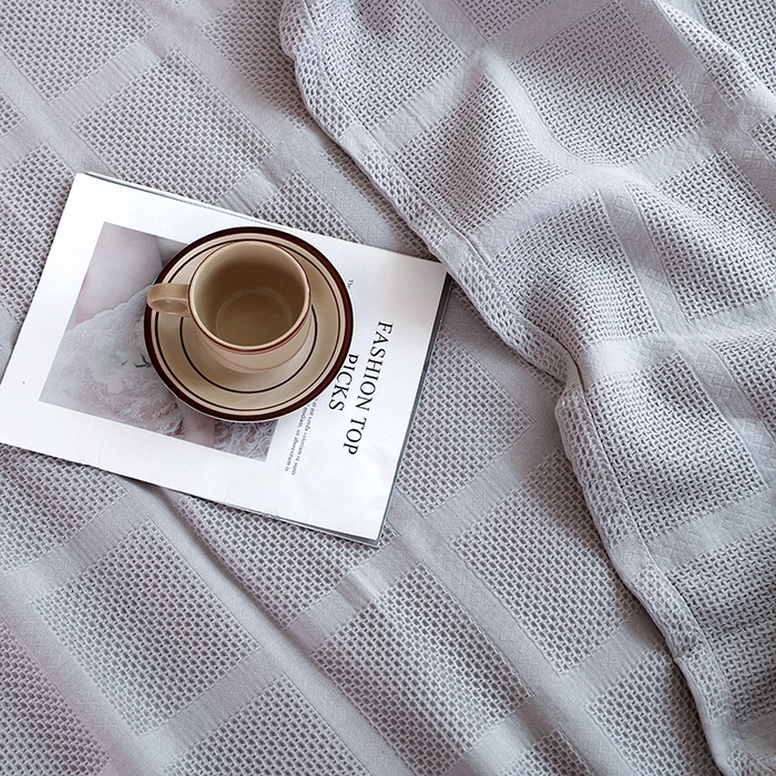 91家纺网 家纺一手货源 找家纺 朴尔家纺 2024新款全棉质朴方格风立体华夫格透气纱布毛巾被 方格华夫格-灰