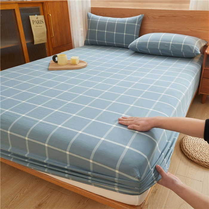 91家纺网 家纺一手货源 找家纺 喜居 2024新款A类色织纯棉水洗棉100%新疆棉全棉床笠 格调蓝