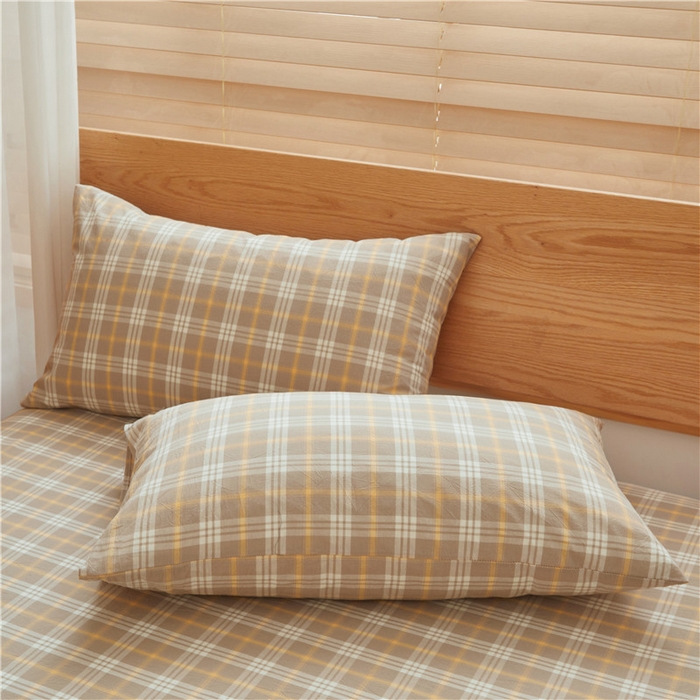 91家纺网 家纺一手货源 找家纺 喜居 2024新款A类色织纯棉水洗棉100%新疆棉全棉床笠 麦田咖