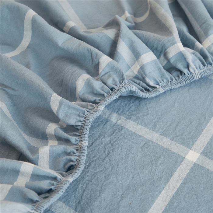 91家纺网 家纺一手货源 找家纺 喜居 2024新款A类色织纯棉水洗棉100%新疆棉全棉床笠 格调蓝