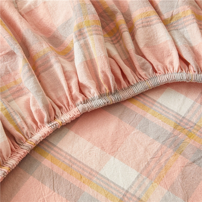 91家纺网 家纺一手货源 找家纺 喜居 2024新款A类色织纯棉水洗棉100%新疆棉全棉床笠 简兮粉