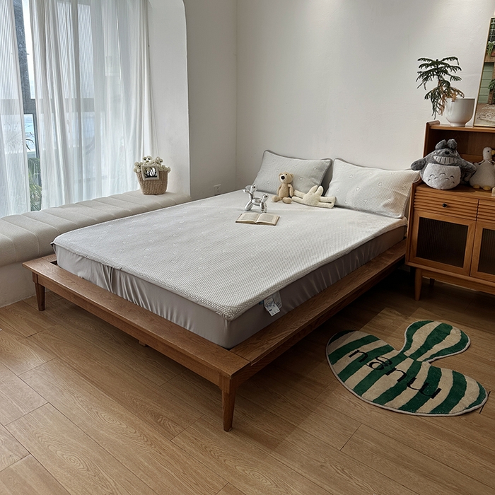 91家纺网 家纺一手货源 找家纺 千朵  2024新款床笠款3D凉感豆豆凉席 爱心绿