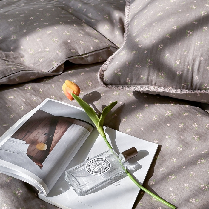 91家纺网 家纺一手货源 找家纺 洋铭区（原狠狠爱） 2024新款全棉双层纱四件套 清雅紫花