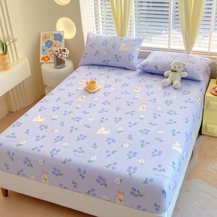 91家纺网 家纺一手货源 找家纺 洺兰家居 2025新款全棉喷气印花单床笠纯棉小清新花卉北欧风床套/枕套 盎然