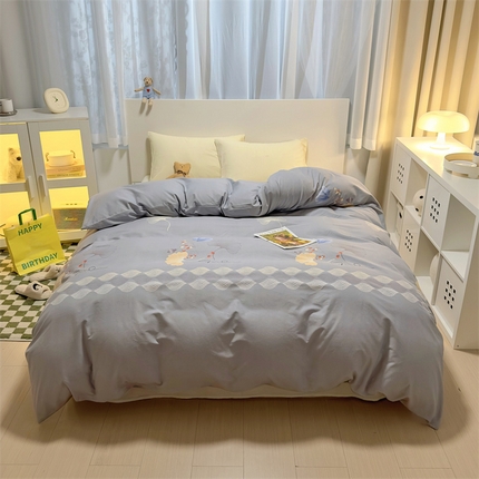 91家纺网 家纺一手货源 找家纺 尚帛 2024新款新疆棉磨毛印花单品被套 吉林苑-灰