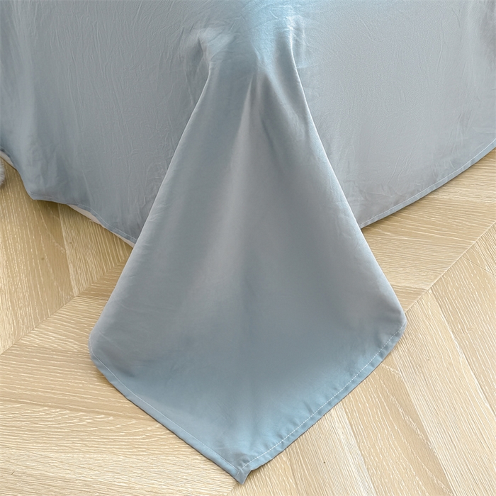 91家纺网 家纺一手货源 找家纺 古吉梦 2024新款水洗棉小清新印花格子系列四件套 G-简兮-蓝+海青