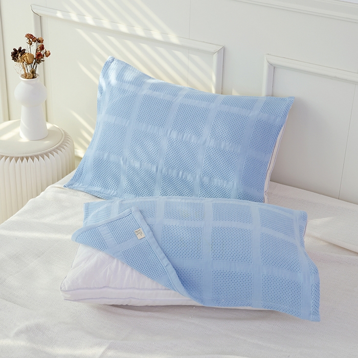 91家纺网 家纺一手货源 找家纺 （总）朴尔家纺 2024新款全棉质朴方格风立体华夫格透气纱布枕巾/对