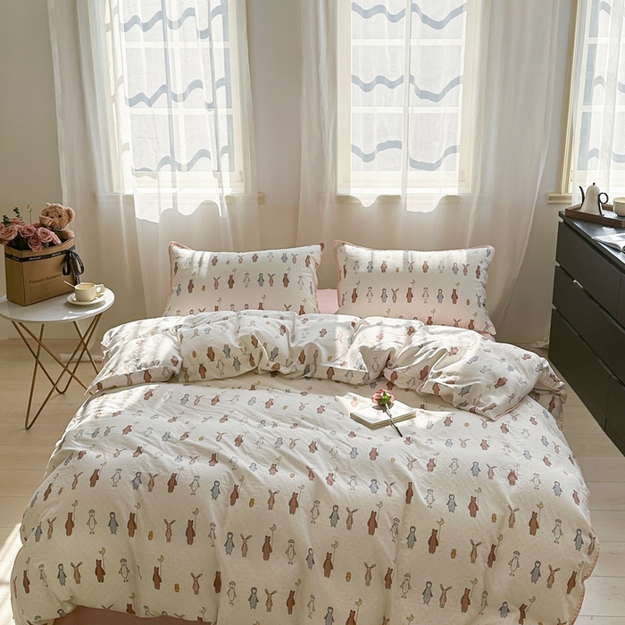 91家纺网 家纺一手货源 找家纺 洋铭区（原狠狠爱） 2024新款全棉双层纱四件套 可爱月亮