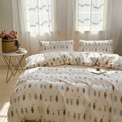 洋铭区（原狠狠爱） 2024新款全棉双层纱四件套 可爱月亮