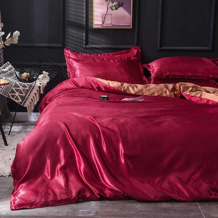 91家纺网 家纺一手货源 找家纺 经年 2025新款特价款丝绸冰丝单品套件系列 单被套 酒红咖啡