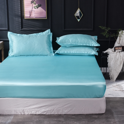 91家纺网 家纺一手货源 找家纺 经年 2025新款特价款丝绸冰丝单品套件系列 单床笠 水蓝