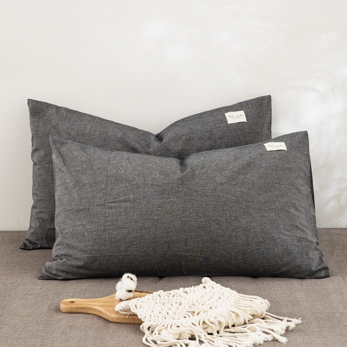 91家纺网 家纺一手货源 找家纺 大黄蜂家居家纺 2025新款日式纯棉水洗棉信封式枕套 低调灰