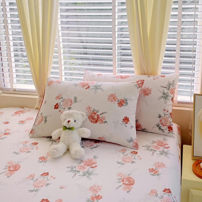 91家纺网 家纺一手货源 找家纺 洺兰家居 2025新款全棉喷气印花单床笠纯棉小清新花卉北欧风床套/枕套 国色天香