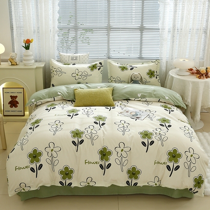 91家纺网 家纺一手货源 找家纺 （总）2024新款小清新ins风芦荟棉亲肤棉磨毛四件套植物羊绒直播