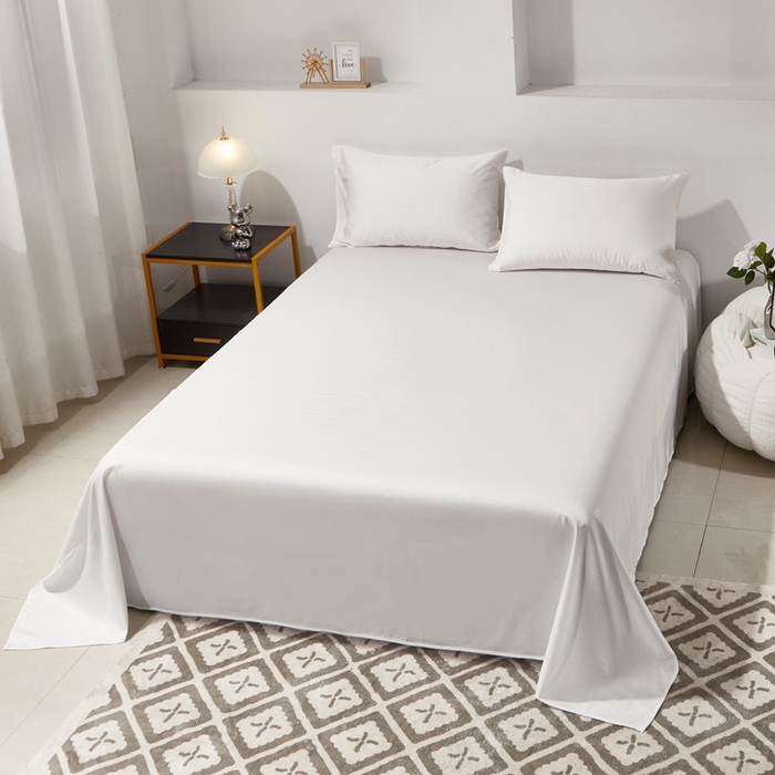 91家纺网 家纺一手货源 找家纺 晶缦家纺 2024新款全棉60支贡缎长绒棉纯色多规格四件套和单品-琅夕系列 单床单 琅夕-本白色