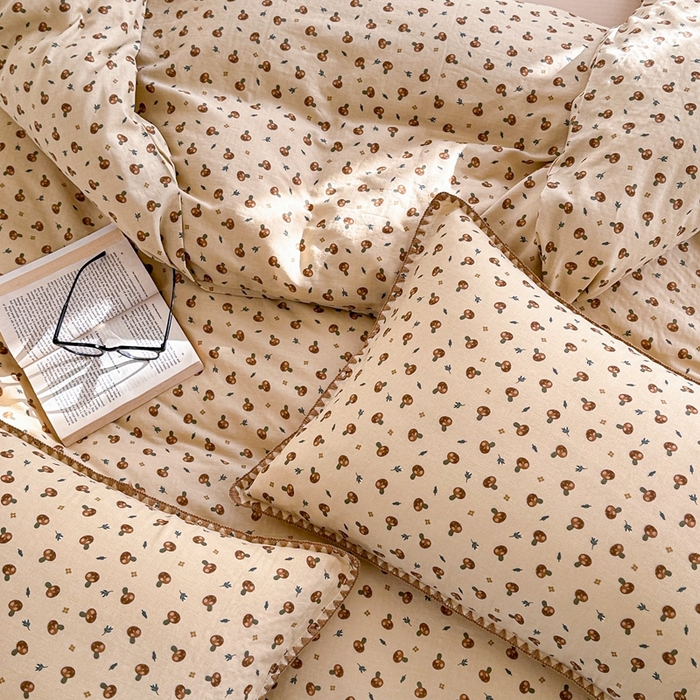 91家纺网 家纺一手货源 找家纺 洋铭区（原狠狠爱） 2024新款全棉双层纱四件套 甜甜小蘑菇