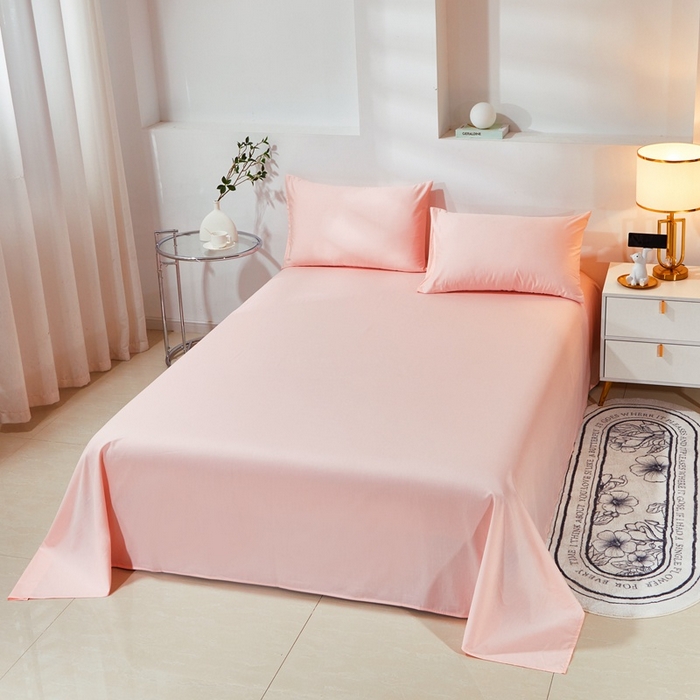 91家纺网 家纺一手货源 找家纺 晶缦家纺 2024新款喷气全棉13376纯棉斜纹纯色多规格四件套和单品-沐色系列 单床单 沐色-粉玉