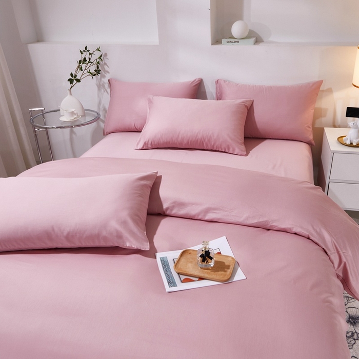 91家纺网 家纺一手货源 找家纺 晶缦家纺 2024新款喷气全棉13376纯棉斜纹纯色多规格四件套和单品-沐色系列 单被套 沐色-脏脏粉