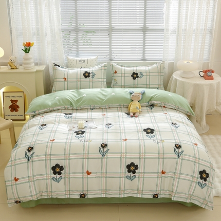 91家纺网 家纺一手货源 找家纺 （总）2024新款小清新ins风芦荟棉亲肤棉磨毛四件套植物羊绒直播